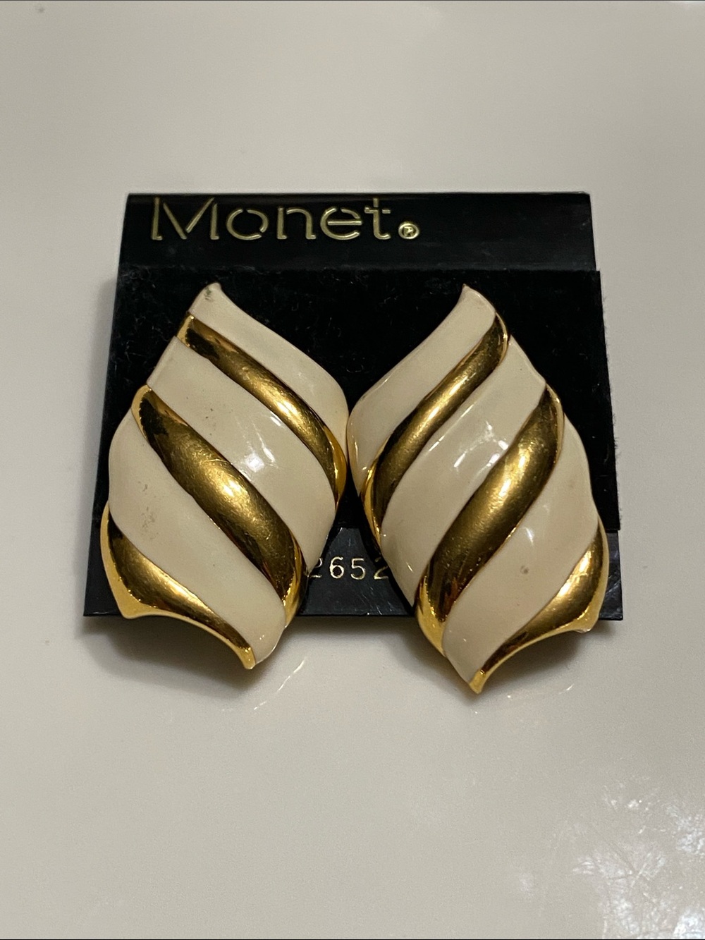 Monet Cream and Gold Twisted Clip-On Earrings